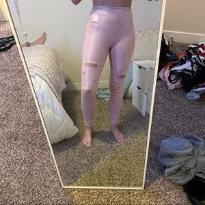 Pink Sparkly Leggings With Slits